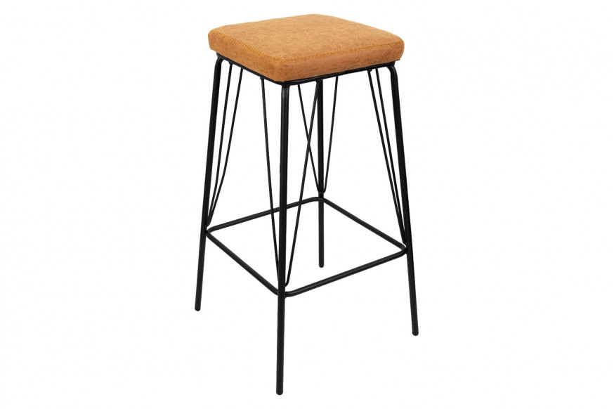 LeisureMod™ Millard Leather Bar Stool with Metal Frame - Light Brown