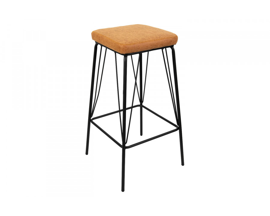 LeisureMod Millard Leather Bar Stool with Metal Frame - Light Brown