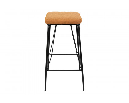 LeisureMod™ Millard Leather Bar Stool with Metal Frame - Light Brown