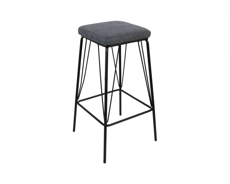 LeisureMod Millard Leather Bar Stool with Metal Frame - Peacock/Blue