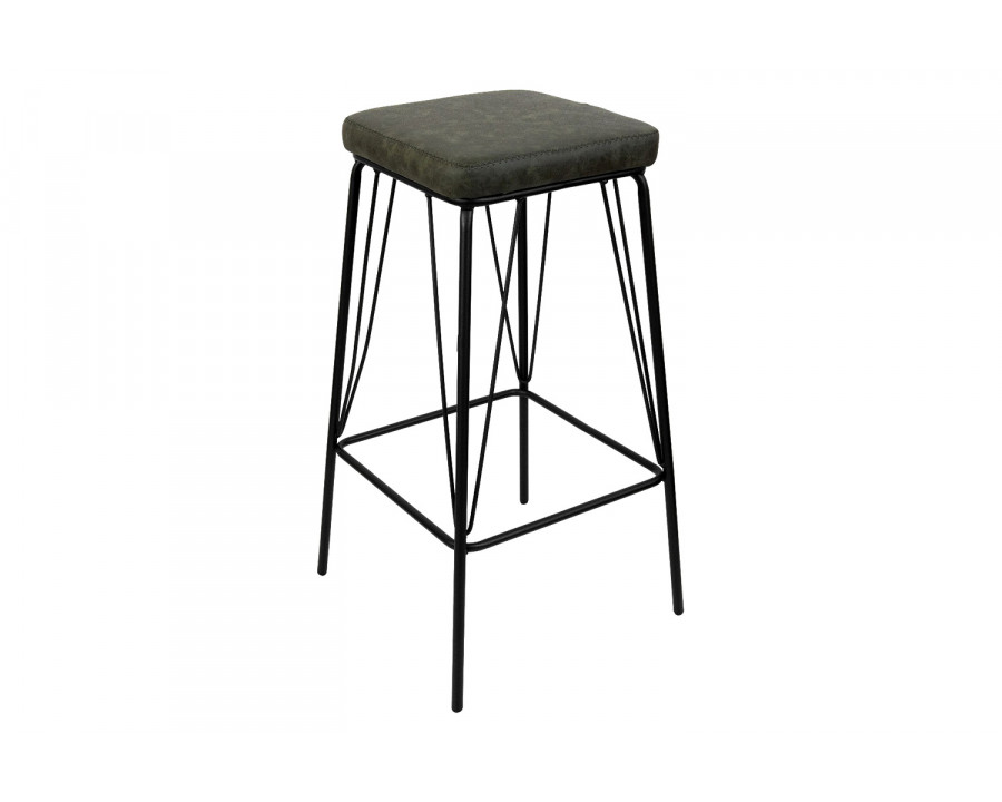 LeisureMod Millard Leather Bar Stool with Metal Frame - Olive Green