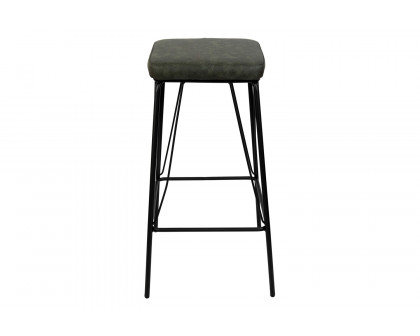 LeisureMod Millard Leather Bar Stool with Metal Frame - Olive Green