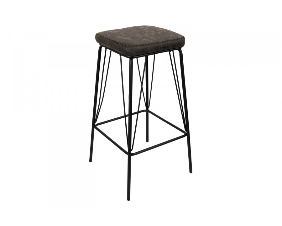 LeisureMod Millard Leather Bar Stool with Metal Frame - Gray