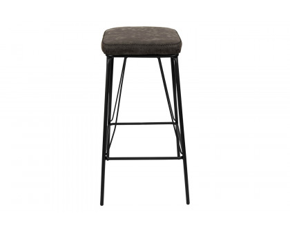 LeisureMod Millard Leather Bar Stool with Metal Frame - Gray