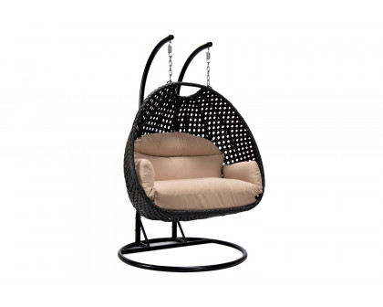 LeisureMod Mendoza Light Brown Wicker Hanging 2 Person Egg Swing Chair