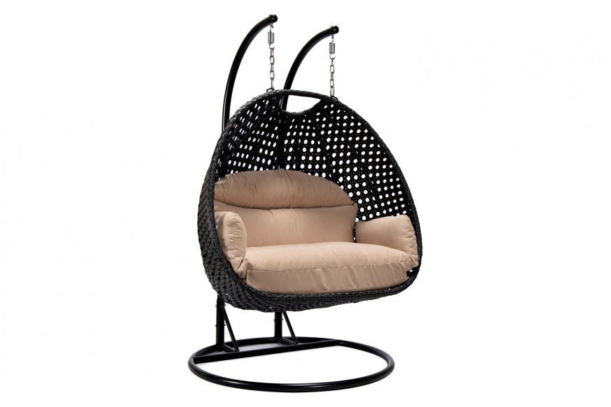 LeisureMod™ Mendoza Charcoal Wicker Hanging 2 Person Egg Swing Chair - Beige