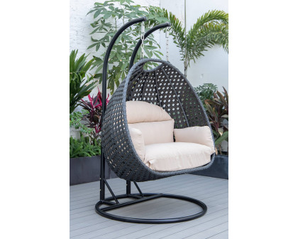 LeisureMod™ Mendoza Charcoal Wicker Hanging 2 Person Egg Swing Chair - Beige