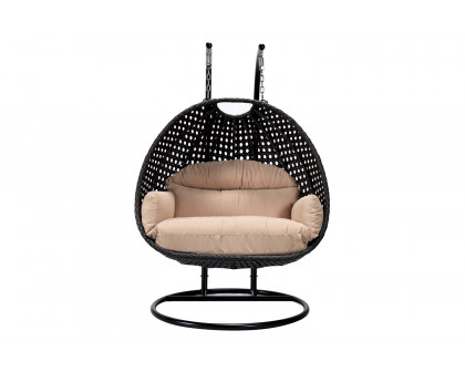 LeisureMod™ Mendoza Charcoal Wicker Hanging 2 Person Egg Swing Chair - Beige