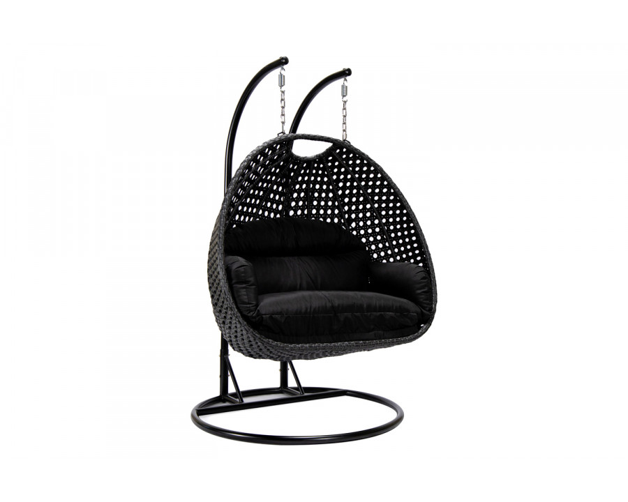 LeisureMod Mendoza Charcoal Wicker Hanging 2 Person Egg Swing Chair - Black