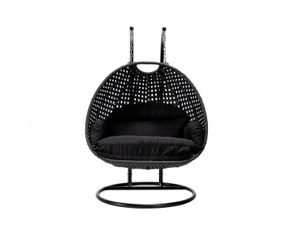 LeisureMod Mendoza Charcoal Wicker Hanging 2 Person Egg Swing Chair - Black