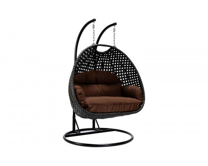 LeisureMod Mendoza Charcoal Wicker Hanging 2 Person Egg Swing Chair - Brown