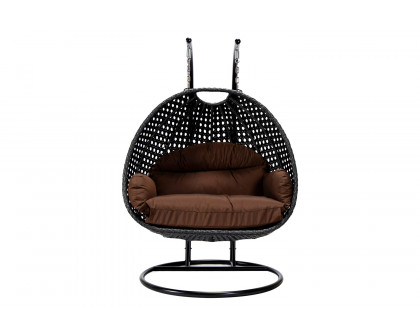 LeisureMod Mendoza Charcoal Wicker Hanging 2 Person Egg Swing Chair - Brown