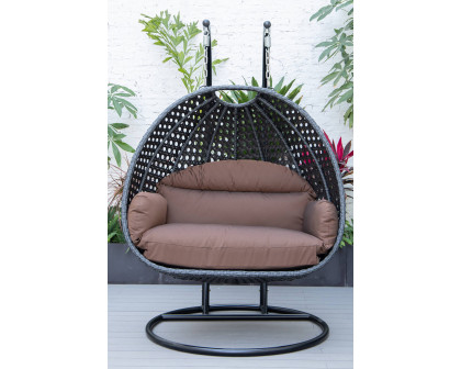 LeisureMod Mendoza Charcoal Wicker Hanging 2 Person Egg Swing Chair - Brown