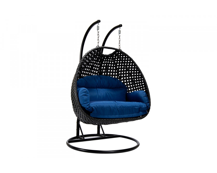 LeisureMod Mendoza Charcoal Wicker Hanging 2 Person Egg Swing Chair - Blue