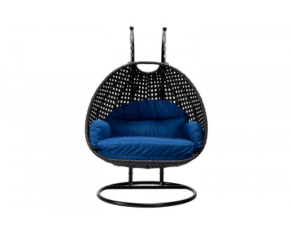 LeisureMod Mendoza Charcoal Wicker Hanging 2 Person Egg Swing Chair - Blue