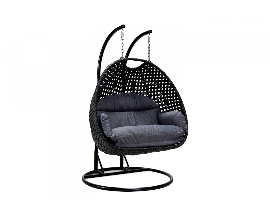 LeisureMod Mendoza Charcoal Wicker Hanging 2 Person Egg Swing Chair - Charcoal