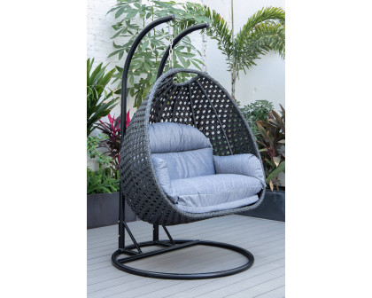 LeisureMod Mendoza Charcoal Wicker Hanging 2 Person Egg Swing Chair - Charcoal