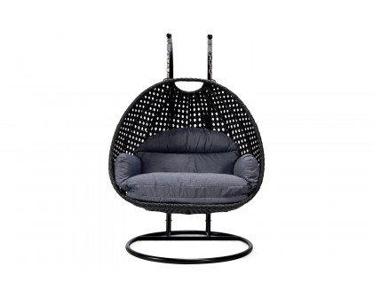 LeisureMod Mendoza Charcoal Wicker Hanging 2 Person Egg Swing Chair - Charcoal