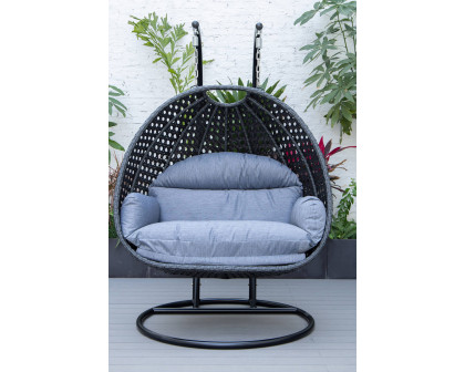 LeisureMod Mendoza Charcoal Wicker Hanging 2 Person Egg Swing Chair - Charcoal