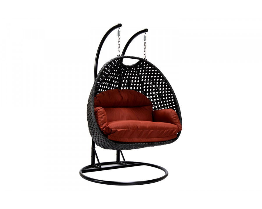 LeisureMod Mendoza Charcoal Wicker Hanging 2 Person Egg Swing Chair - Cherry