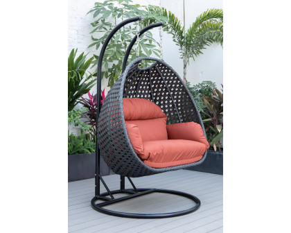 LeisureMod Mendoza Charcoal Wicker Hanging 2 Person Egg Swing Chair - Cherry