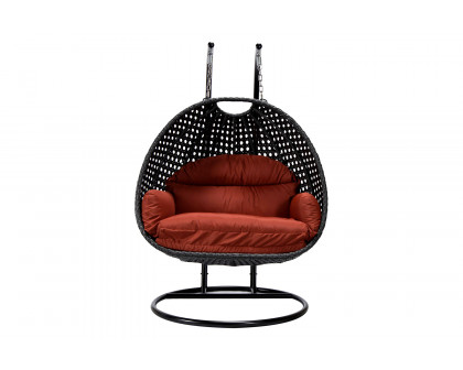 LeisureMod Mendoza Charcoal Wicker Hanging 2 Person Egg Swing Chair - Cherry