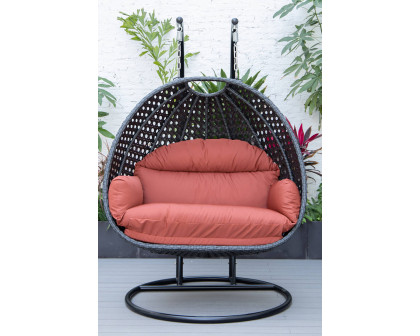 LeisureMod Mendoza Charcoal Wicker Hanging 2 Person Egg Swing Chair - Cherry