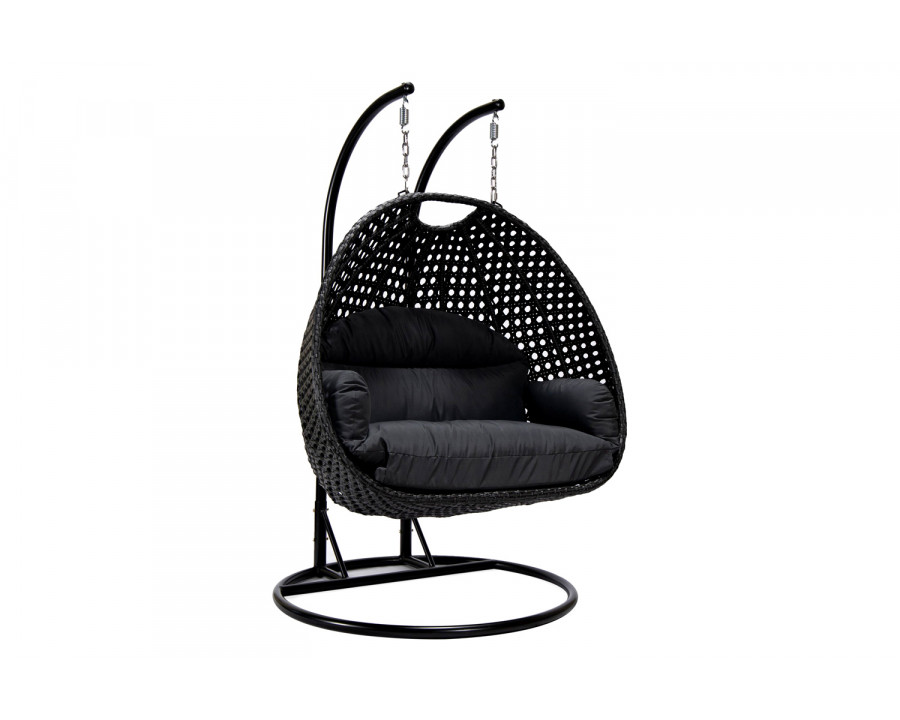 LeisureMod Mendoza Charcoal Wicker Hanging 2 Person Egg Swing Chair - Dark Gray