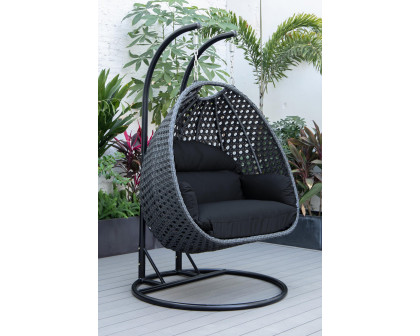 LeisureMod Mendoza Charcoal Wicker Hanging 2 Person Egg Swing Chair - Dark Gray