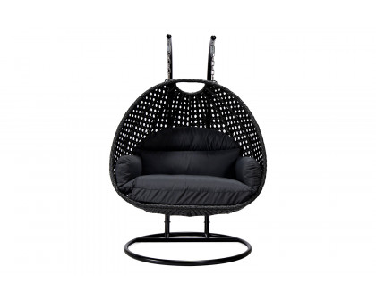 LeisureMod Mendoza Charcoal Wicker Hanging 2 Person Egg Swing Chair - Dark Gray