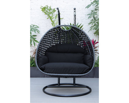 LeisureMod Mendoza Charcoal Wicker Hanging 2 Person Egg Swing Chair - Dark Gray