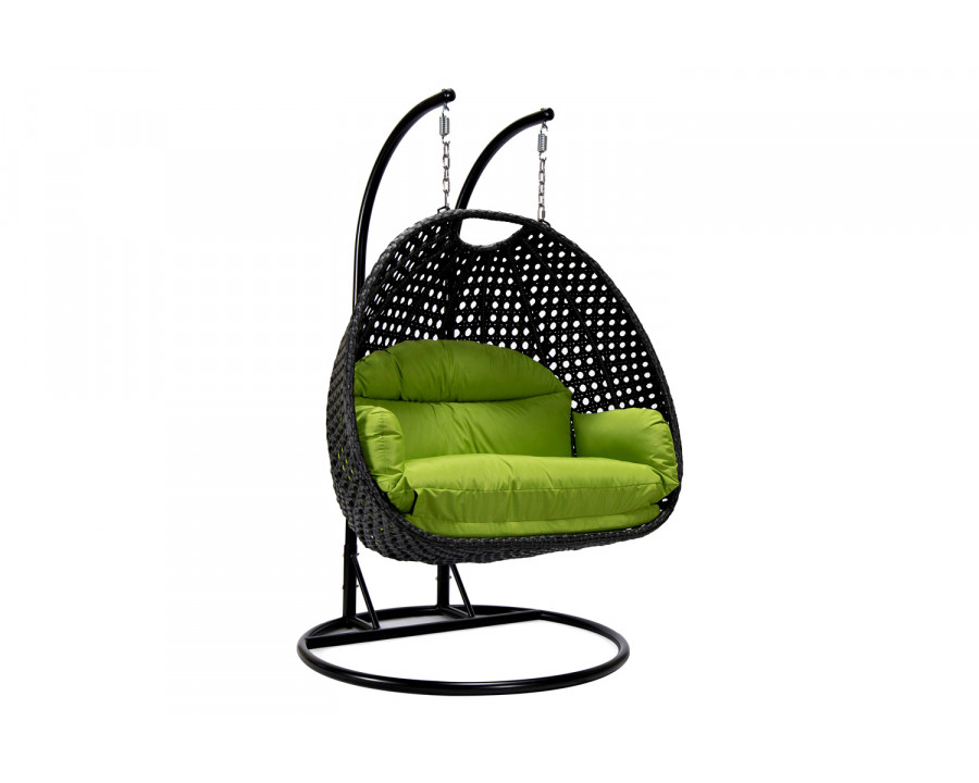 LeisureMod Mendoza Charcoal Wicker Hanging 2 Person Egg Swing Chair - Light Green