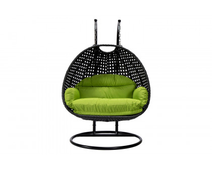 LeisureMod Mendoza Charcoal Wicker Hanging 2 Person Egg Swing Chair - Light Green