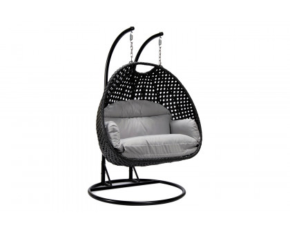 LeisureMod Mendoza Light Brown Wicker Hanging 2 Person Egg Swing Chair