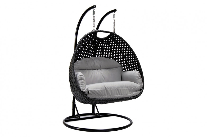 LeisureMod™ Mendoza Charcoal Wicker Hanging 2 Person Egg Swing Chair - Light Gray