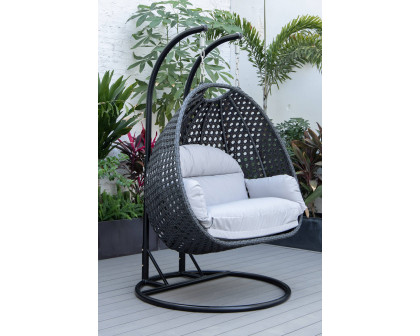 LeisureMod™ Mendoza Charcoal Wicker Hanging 2 Person Egg Swing Chair - Light Gray