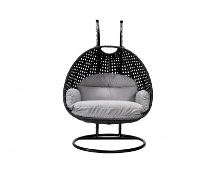 LeisureMod™ Mendoza Charcoal Wicker Hanging 2 Person Egg Swing Chair - Light Gray