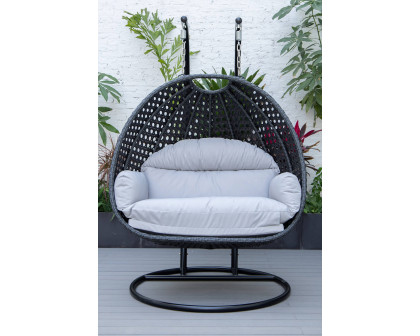 LeisureMod™ Mendoza Charcoal Wicker Hanging 2 Person Egg Swing Chair - Light Gray