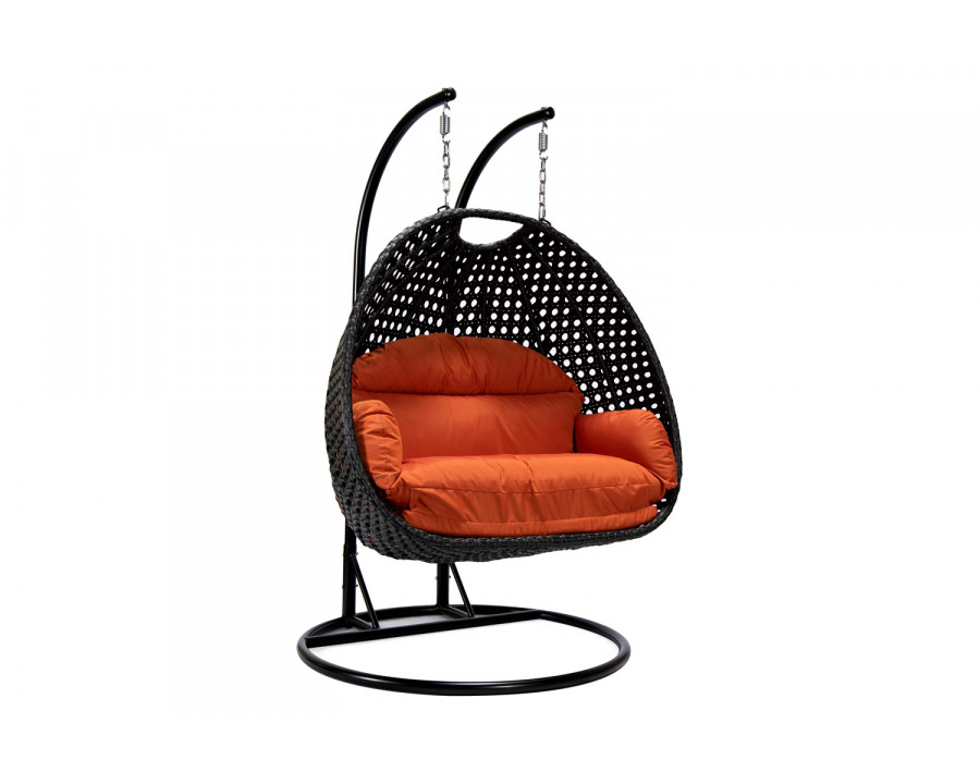 LeisureMod Mendoza Charcoal Wicker Hanging 2 Person Egg Swing Chair - Orange