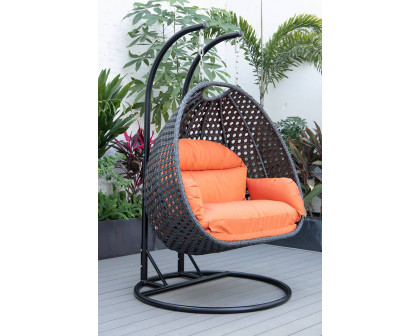 LeisureMod Mendoza Charcoal Wicker Hanging 2 Person Egg Swing Chair - Orange