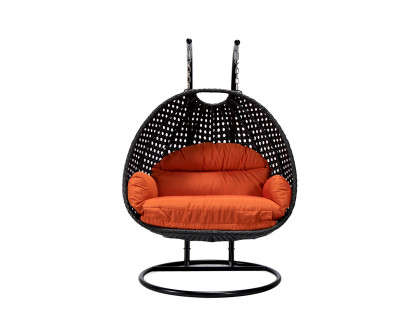 LeisureMod Mendoza Charcoal Wicker Hanging 2 Person Egg Swing Chair - Orange