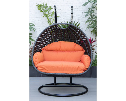 LeisureMod Mendoza Charcoal Wicker Hanging 2 Person Egg Swing Chair - Orange