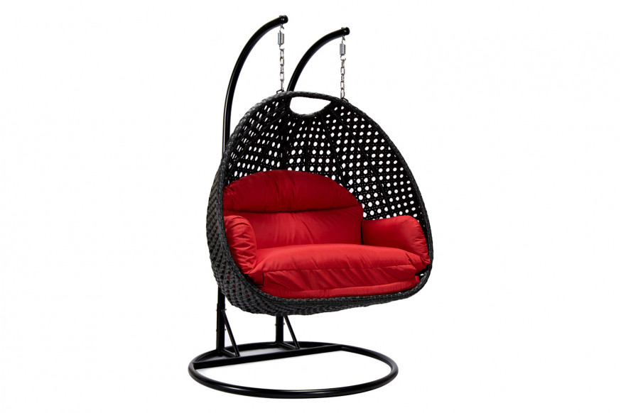 LeisureMod™ Mendoza Charcoal Wicker Hanging 2 Person Egg Swing Chair - Red