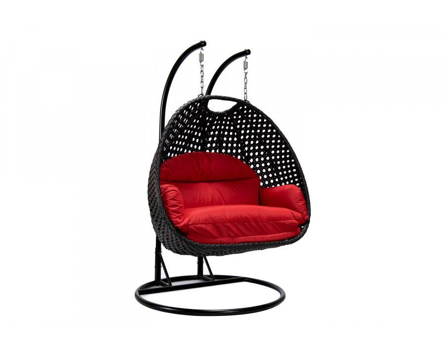 LeisureMod Mendoza Charcoal Wicker Hanging 2 Person Egg Swing Chair - Red