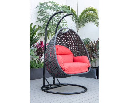 LeisureMod™ Mendoza Charcoal Wicker Hanging 2 Person Egg Swing Chair - Red