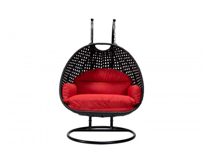 LeisureMod™ Mendoza Charcoal Wicker Hanging 2 Person Egg Swing Chair - Red