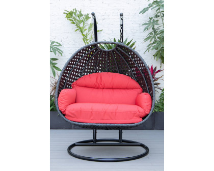 LeisureMod™ Mendoza Charcoal Wicker Hanging 2 Person Egg Swing Chair - Red