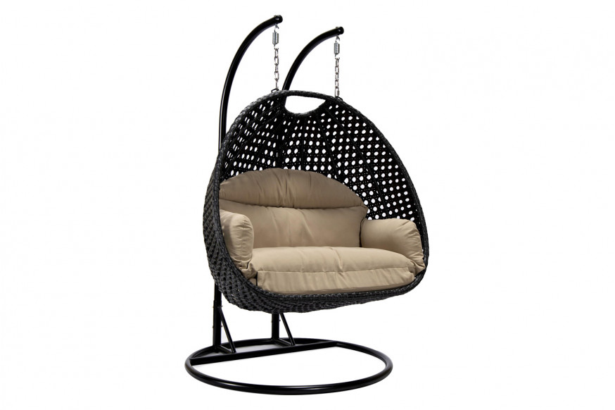 LeisureMod™ Mendoza Charcoal Wicker Hanging 2 Person Egg Swing Chair - Taupe