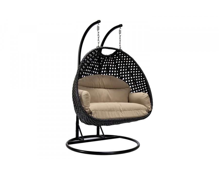 LeisureMod Mendoza Light Brown Wicker Hanging 2 Person Egg Swing Chair