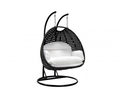 LeisureMod Mendoza Light Brown Wicker Hanging 2 Person Egg Swing Chair